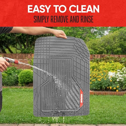 Motor Trend AdventureMax Car Floor Mats Full Set - Durable Rubber Floor Mats for Cars with Debris Capture Grooves, All Weather Interior Protection for Front and Rear with Non-Slip Backing, Gray