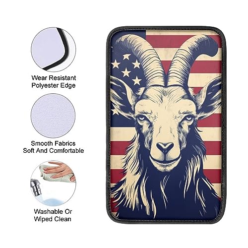 Car Center Console Pad, Universal Waterproof Car Armrest Seat Box Cover, Car Interior Accessories for Most Vehicle SUV Truck Vintage American Flag Goat Car Armrest Pad - color: vintage american flag goat