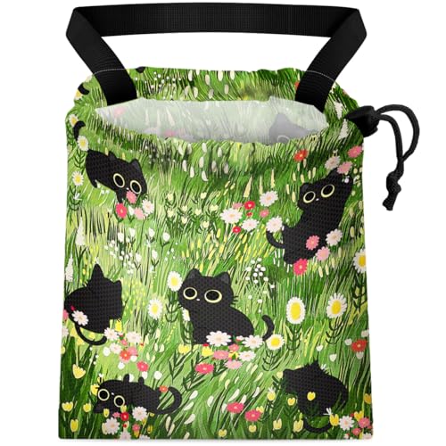 Car Trash Bag Hanging Back of Seat Waterproof Small Cute Printed One-Handed Strap Drawstring Garbage Bags for Car-Black Cat Floral - color: Black Cat Floral Car Trash Bag