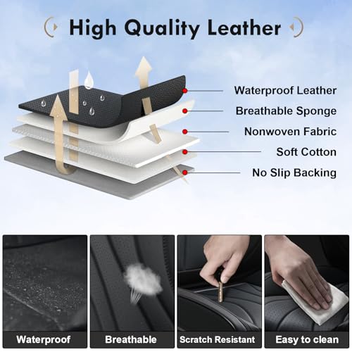 Coverado Car Seat Covers Full Set, Luxury Faux Leather Seat Cover, Black Seat Covers for Cars, Front and Back Seat Cover Waterproof Car Seat Protector Car Seat Cushion Universal Fit for Most Vehicles