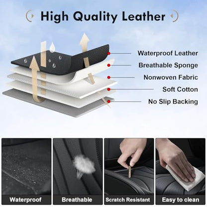 Coverado Car Seat Covers Full Set, Luxury Faux Leather Seat Cover, Black Seat Covers for Cars, Front and Back Seat Cover Waterproof Car Seat Protector Car Seat Cushion Universal Fit for Most Vehicles