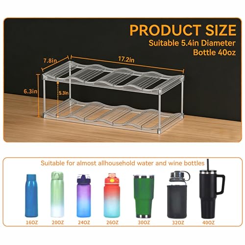 Stackable Water Bottle Organizer for Cabinet,2 Tier Water Bottle Holder for Stanley Yeti 40 oz Bottle Shelf,Clear Tumbler Storage Organizer,Wine Rack,Cup Organizer for Kitchen Cabinets Counter Pantry - size: 3 Tier-Hold 8 Bottles