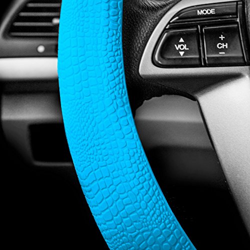 FH Group Universal Fit Silicone Snake Pattern with Massaging Grip Steering Wheel Cover fits most Cars, SUVs, Trucks, and Vans Light Blue - color: Light blue