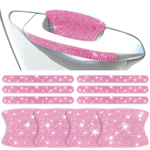 10 PCS Bling Car Door Handle Protector, Shiny Crystal Rhinestone Anti-Scratch Glitter Universal Cars Door Handle Protective Cover, Pink Car Accessories for Women (Pink) - color: Pink