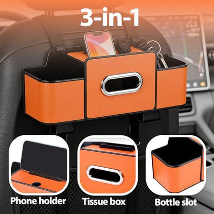 ZenChef Three-in-one Car Organizers and Storage, 2025 New Multi-function Car Tissue Holder, Multi-function Backseat Car Organizer with Cup Holder, Tissue Box, Hook (brown) - color: Brown