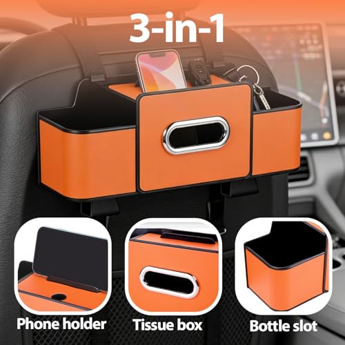 ZenChef Three-in-one Car Organizers and Storage, 2025 New Multi-function Car Tissue Holder, Multi-function Backseat Car Organizer with Cup Holder, Tissue Box, Hook (white) - color: White