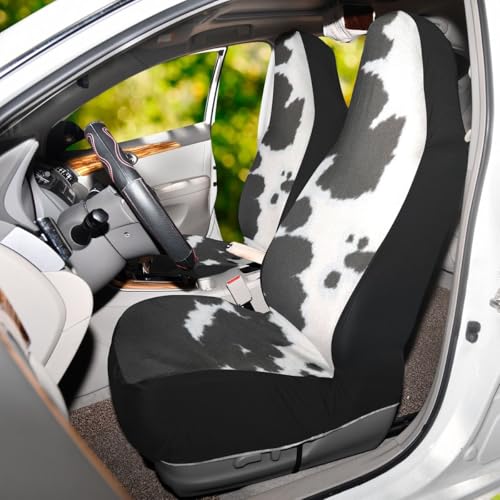 2 PCS Cute Cow Print Car Seat Covers Abstract Cow Fur Black White Print Farmhouse Animal Skin Texture Vehicle Seat Protector Cushion Cover Universal Car Accessories for SUV Truck Sedan - color: Black White
