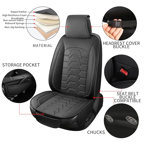Leather car Seat Covers Breathable Car Seat Protector Front seat Covers Universal Fit for 95% Car Truck SUV Van Vehicles （Black，2PCS） - color: Black