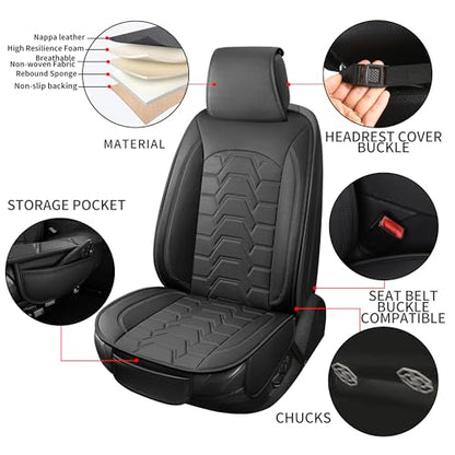Leather car Seat Covers Breathable Car Seat Protector Front seat Covers Universal Fit for 95% Car Truck SUV Van Vehicles （Black，2PCS） - color: Black
