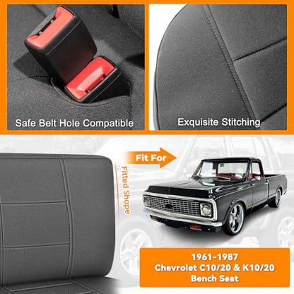 Truck Bench Seat Cover Compatible with 1961-1987 Chevy C10/20 & K10/20, Heavy Duty Knitted Fabric with Sponge Seat Cushion - color: charcoal
