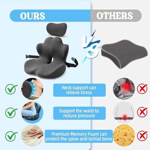 3-in-1 Memory Foam Seat Cushion & Headrest Pillow with Lumbar Support L-Shaped Ergonomic Driver Seat Cushions Design for Sciatica and Tailbone Pain Relief Comfort for Car,Truck,Chair - size: 18.3''x15.35''x12.4''