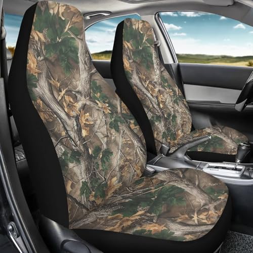 Bulopur Hunting Camo Car Seat Covers Front Seats Only Universal Automotive Seat Covers & Accessories Set for SUV Sedan Truck High Back Cushion Protector Cover 2 Pack, Easy to Install - color: Branch Camo Hunting