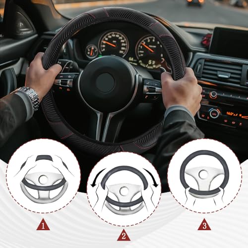 Car Steering Wheel Cover, Steering Wheel Protector, Universal 14.5-15 Inch Microfiber Leather Breathable Auto Steering Wheel Covers, Carbon Fiber Steering Wheel Cover for Women Men (Black) - color: Black