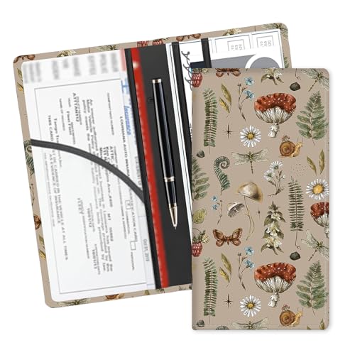 Leather Car Registration and Insurance Card Holder, Cute Car Accessories Vehicle Glove Box Car Organizer for Documents, Cards, License Cute Boho Mushroom - color: Cute Boho Mushroom