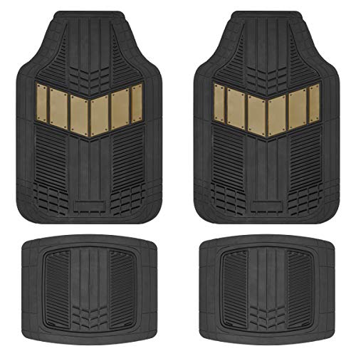 BDK Beige Heavy Duty Front & Rear Rubber Floor Mats Universal Liners for Car SUV Van & Truck, All Weather Protection with Anti-Slip Nibs, Fit Contours of Most Vehicles - color: 688-BG