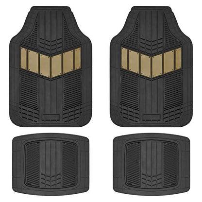BDK Beige Heavy Duty Front & Rear Rubber Floor Mats Universal Liners for Car SUV Van & Truck, All Weather Protection with Anti-Slip Nibs, Fit Contours of Most Vehicles - color: 688-BG
