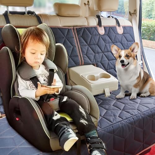 Petiza Dog Car Seat Cover for Back Seat, Heavy-Duty Non-Slip Waterproof Car Bench Protector for Pets,Compatible with Middle Armrests ，Dog Seat Cover Universal for Cars Trucks and SUVs - size: Large-brown