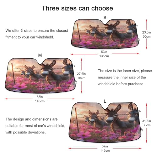 Sun Shade for Car Windshield Donkeys Flower Sea Foldable Sun Shield Heat and UV Protection Automotive Interior Protection - color: Donkeys
