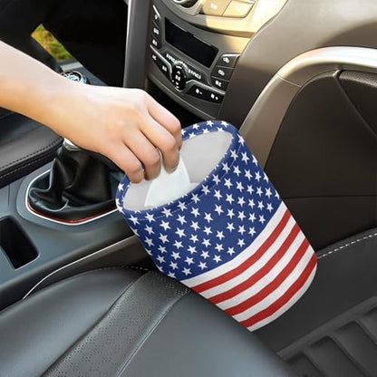 America Flag Star Stripes Multifunctional Console Basket Rubbish Bin Portable Car Waste Basket Container Waterproof Auto Storage Box Travel Accessories - color: America Flag Star Stripes