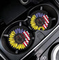 Sunflower & USA Flag 2.56" Car Coasters 2-Pack - Absorbent Ceramic Auto Coasters for Cup Holders, Keeps Your Car Clean & Dry - color: Sunflower and Usa Flag