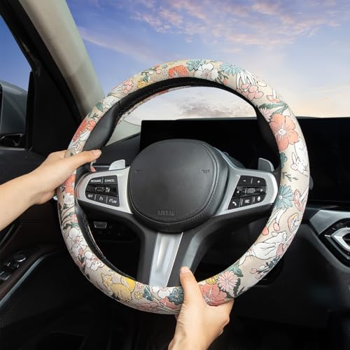 White Rabbit Mushroom Steering Wheel Cover Auto Jacquard Steering Wheel Protector, Anti-Slip, Breathable, Absorbing Sweat, Universal Mushroom Car Accessories 14.5–15 inch,Fit for Most Car, Trucks, SUV - style: White Rabbit Mushroom JQ