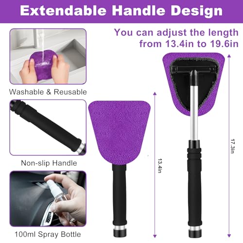 Windshield Cleaner Tool, 17Pcs Purple Car Interior Cleaning Kit, Detailing Kit Cleaner, Detailing Brush, Cleaning Gel, Inside Cleaning Supplies Accessories for Trucks, SUVs, RVs Window