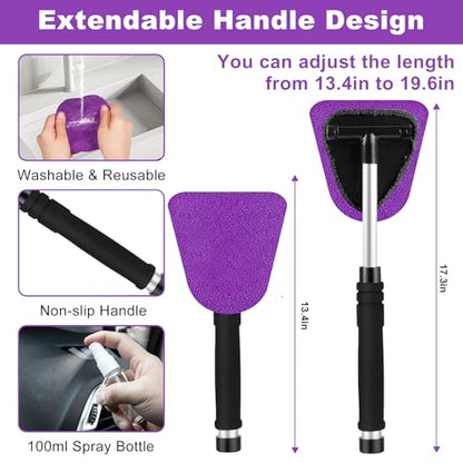 Windshield Cleaner Tool, 17Pcs Purple Car Interior Cleaning Kit, Detailing Kit Cleaner, Detailing Brush, Cleaning Gel, Inside Cleaning Supplies Accessories for Trucks, SUVs, RVs Window