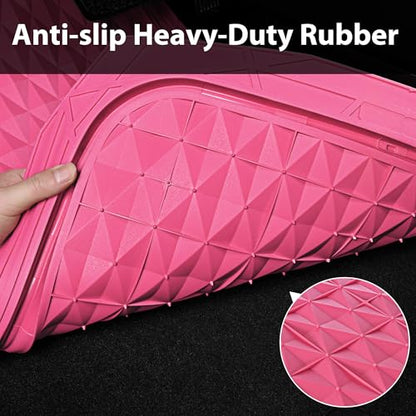 CAR PASS Heavy Duty Rubber Pink Car Floor Mats, Deep Dish All-Weather Full Set Durable Anti-Slip 3D Rhombus Waterproof Trim to Fit Liner Universal Fit Automotive,Sedan,SUV,Truck, 3 Pcs Hot Pink - color: hot pink