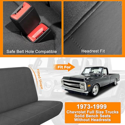 Front Seat Cover Compatible with 1973-1999 Chevy Full Size Trucks Solid Bench Seats, Neoprene Seat Cover, Durable Seat Protection with Rain Defender, Charcoal