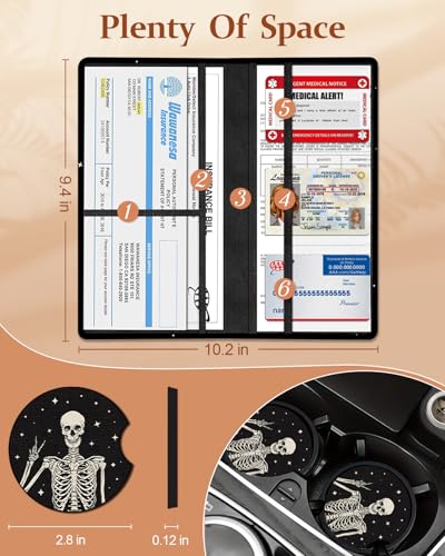 Slohif Car Registration and Insurance Holder - Skeleton Vehicle Glove Box Organizer Women with Magnetic Shut Leather Automobile License Holders Coasters Auto Accessories Case for Document - color: Skeleton