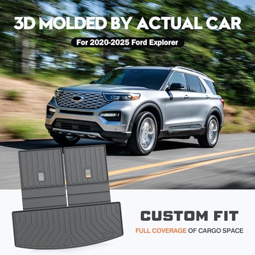 KUST Trunk Cargo Mat for Ford Explorer 2020-2025 2026 (6 Seats), TPE Rubber Rear Cargo Liner with 2nd/3rd Row Backrest Mat for Explorer Accessories All Weather Back Seat Protector Cover - style: Explorer 2020-2026 │ Trunk + Backrest Mat