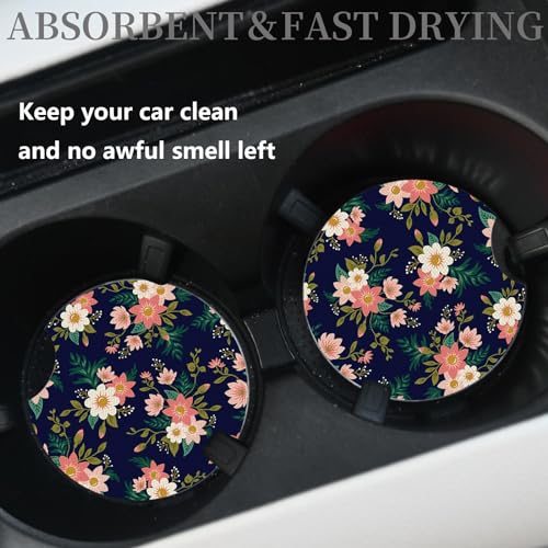 2pcs Flowers Pattern Car Cup Holder Coasters - Hippie Car Accessories, Universal Auto Anti Slip, Rubber Coasters with A Finger Groove - color: Flowers