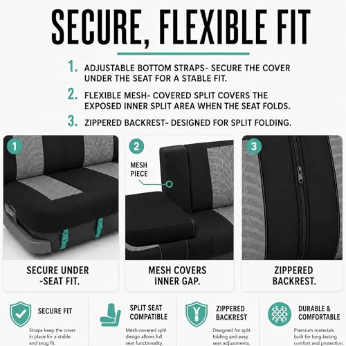 FH Group Rear Set Travel Master Car Seat Covers - Universal Fit, Split Bench Rear Seat, Washable, for SUV, Sedan, Gray - color: Gray, style: Rear Set