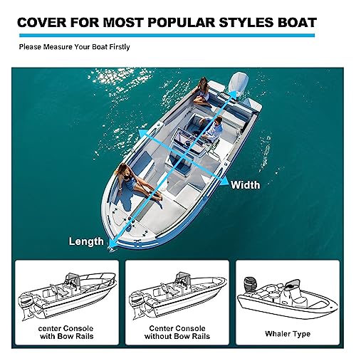 Waterproof Center Console Boat Cover 17-19ft, Heavy Duty 1300D Marine Grade Polyester Canvas 17’ 18 ft 19 Foot Boat Center Console Covers, Black - color: Black, size: 17'-19' Long (Beam Width up to 102")