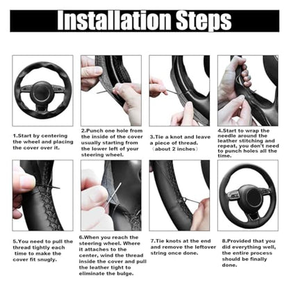 Car Genuine Leather Steering Wheel Cover, DIY Sewing with Needle and Thread, Breathable, and Anti-Slip, Universal 15 Inch Car Steering Wheel Stitching Wrap (Beige, Glossy) - color: Beige, size: 15 inches - Glossy