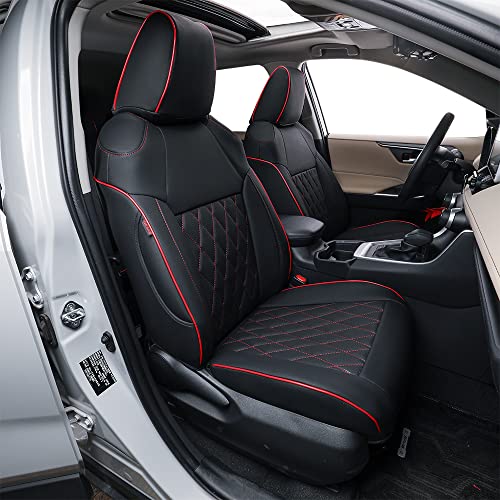 EKR Rav4 Seat Covers Custom Fit for Toyota Rav4 (Only Hybrid) 2019-2025 LE,XLE,XLE Premium,Limited,Woodland Edition, Leather Car Seat Cover Full Set for SUV,Faux Leather(Black with Red Piping) - color: Black with Red Trim, size: 2019-2025(Hybrid)LE/XLE/XL
