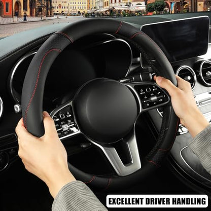 Microfiber Leather D Shaped Steering Wheel Cover, Breathable, Anti Slip, Universal 15 inch, Black - color: Black, size: D Shape-Middle[14.5''-15'']