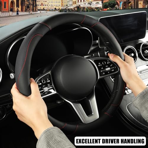 Automative Car Steering Wheel Cover 15 inch Comfort Durability Safety Anti-Slip,Black - color: Black, size: Round-Middle[14.5''-15'']
