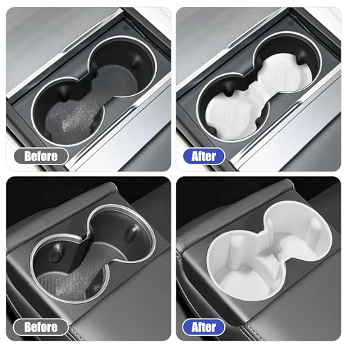 frani Cup Holder Set (2-Piece) Compatible with Tesla Model 3 2021-2026 & Highland Refresh - Premium Silicone Inserts for Center Console & Rear Seats White - color: White, style: Model 3 Highland 2024-2026