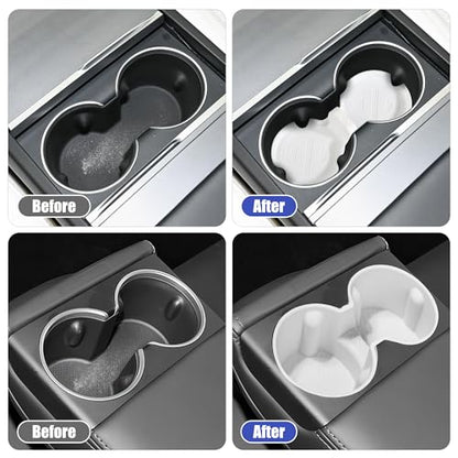 frani Cup Holder Set (2-Piece) Compatible with Tesla Model 3 2021-2026 & Highland Refresh - Premium Silicone Inserts for Center Console & Rear Seats White - color: White, style: Model 3 Highland 2024-2026