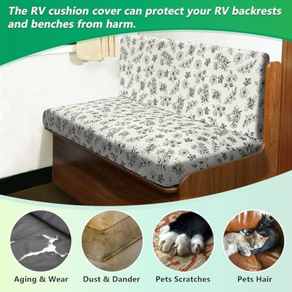 molasofa RV Dinette Cushion Covers, RV Booth Seat Cover Stretchable Camper Cushion Couch Covers Washable Slipcovers for Camper Car Bench (1 Backrest Cover & 1 Bench Cover, Beige Flower) - color: Beige Flower, size: 1 Bench Cover & 1 Backrest Cover