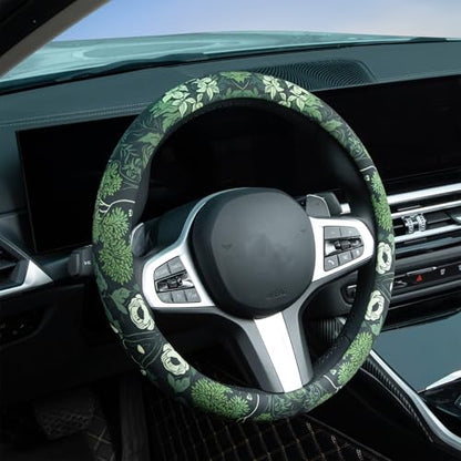 Sage Green Floral and Plant Steering Wheel Cover Auto Steering Wheel Protector, Anti-Slip, Breathable, Absorbing Sweat, Universal Plant Car Accessories 14.5–15 inch,Fit for Most Car, Trucks, SUV - style: Sage Green Floral and Plant
