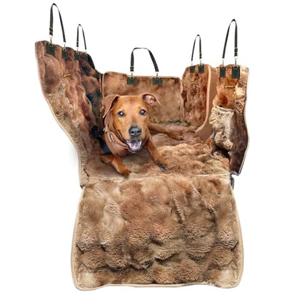 Luxurious Full Backseat Protector for Dogs with Calming Blanket - Waterproof Pet Hammock Machine Washable (Brown) - color: Brown