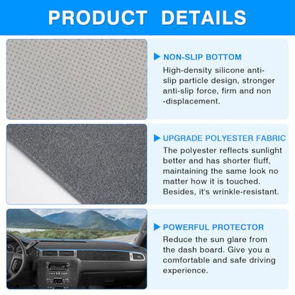 Autorder Gray Dashboard Cover Mat for 2007-2013 Chevy Chevrolet Silverado Sierra, 2007-2014 Chevy Tahoe Suburban Denali Avalanche & GMC Yukon/XL & Only One Glove Box Accessories Polyester Dash Cover - size: Gray 07-13 Silverado 1 Glove Box