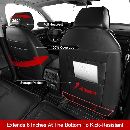 TTX LIGHTING Custom Fit Seat Covers for Honda CRV 2023 2024 2025 2026 All Models Faux Leather Full Set Black - size: 7.CR-V 2023-2026 5 Seat Full Set