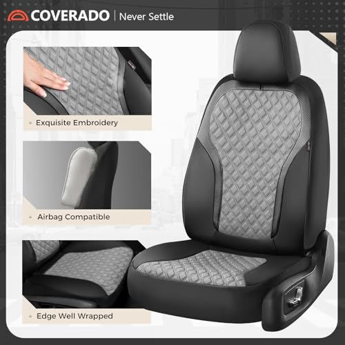 Coverado Car Seat Covers 5 Seats, Leather Seat Covers Full Set, Carbon Fiber Textured Design, Durable Waterproof Seat Protectors, Black&Gray Seat Cover, Automotive Seat Covers Universal Fit Most Cars - color: BlackGray, size: Full set