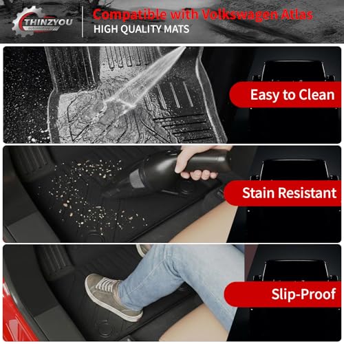 Floor Mats Compatible with 2018-2025 2026 Volkswagen Atlas (NOT for Cross Sport) Cargo Mat Cargo Liner Back Seat Cover 2024 VW Atlas Accessories (Trunk Mat with Backrest Mat+Floor Mats) - style: For Volkswagen Atlas | 2018-2026