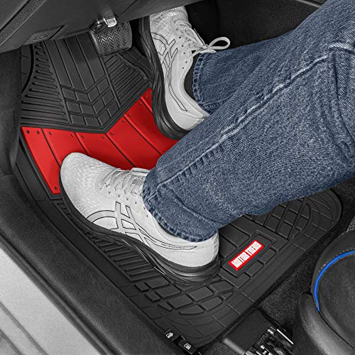 Motor Trend DualFlex Two-Tone Sport Design All-Weather Rubber Floor Mats for Car, Truck, Van & SUV - Waterproof Front & Rear Liners with Drainage Channels, Red - color: Red