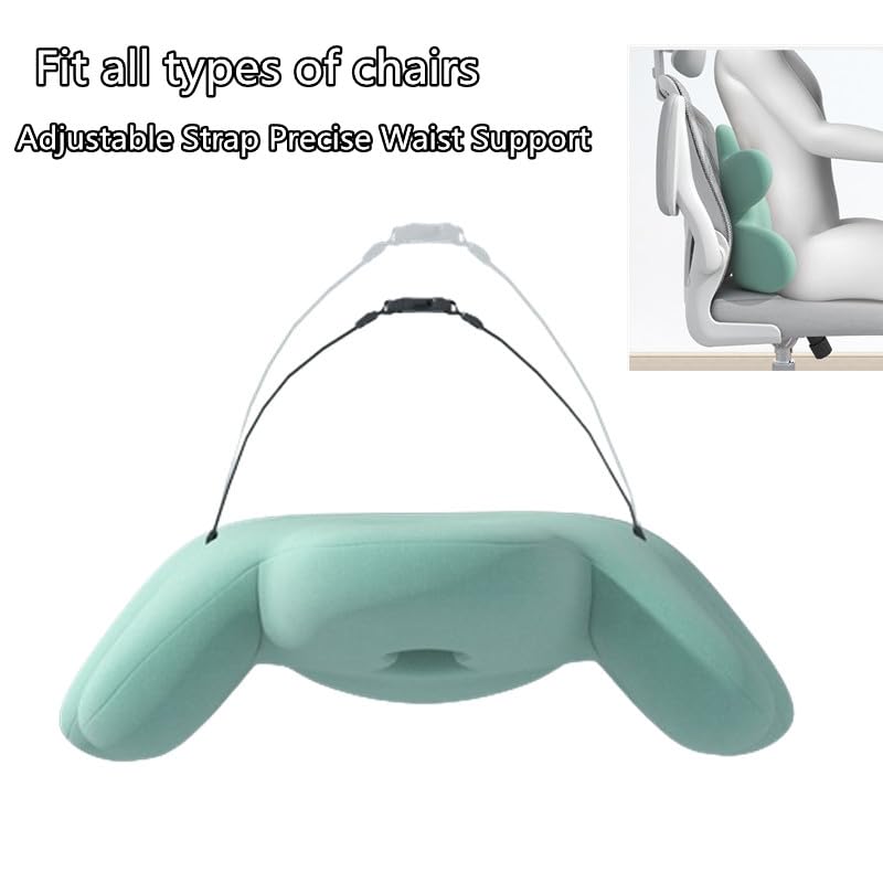 Lumbar Support Pillow for Office Chair, Back Pillow Lumbar Support for Car, Chair, Sofa - Improve Lower Back Pain Relief & Sitting Posture, Memory Foam Back Cushion for Long Sitting (Green)