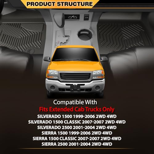 G-PLUS TPE Cargo Liners Compatible with 1999-2007 Chevy Silverado/GMC Sierra 1500 2500 (Fits Extended Cab Trucks Only) 3PCS Black Floor Liners 1st & 2nd Row All Weather Full Protection - size: Fit Silverado/Sierra 99-06 | Extended Cab | 3PCS